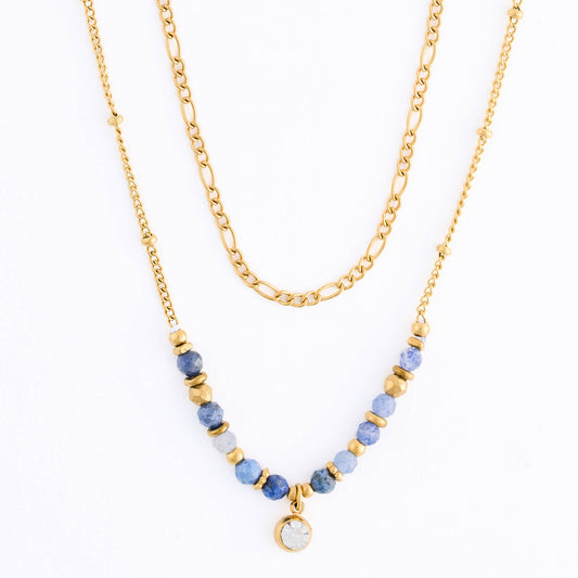 Howard's - Waterproof Necklace 15" Layered Station Lapis Beaded Narelle