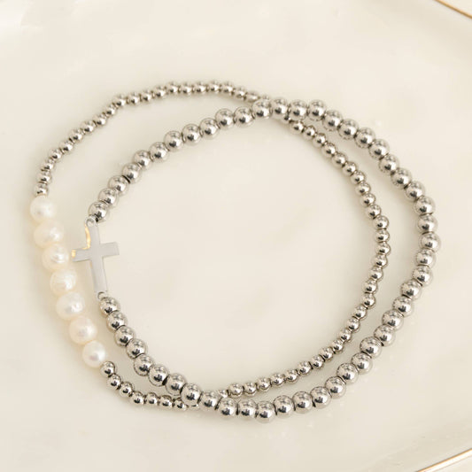 Howard's - Cross Bracelet Pearl Beaded Waterproof Narelle Duo Set
