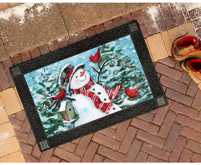 Snowman with Cardinals Mat Mate