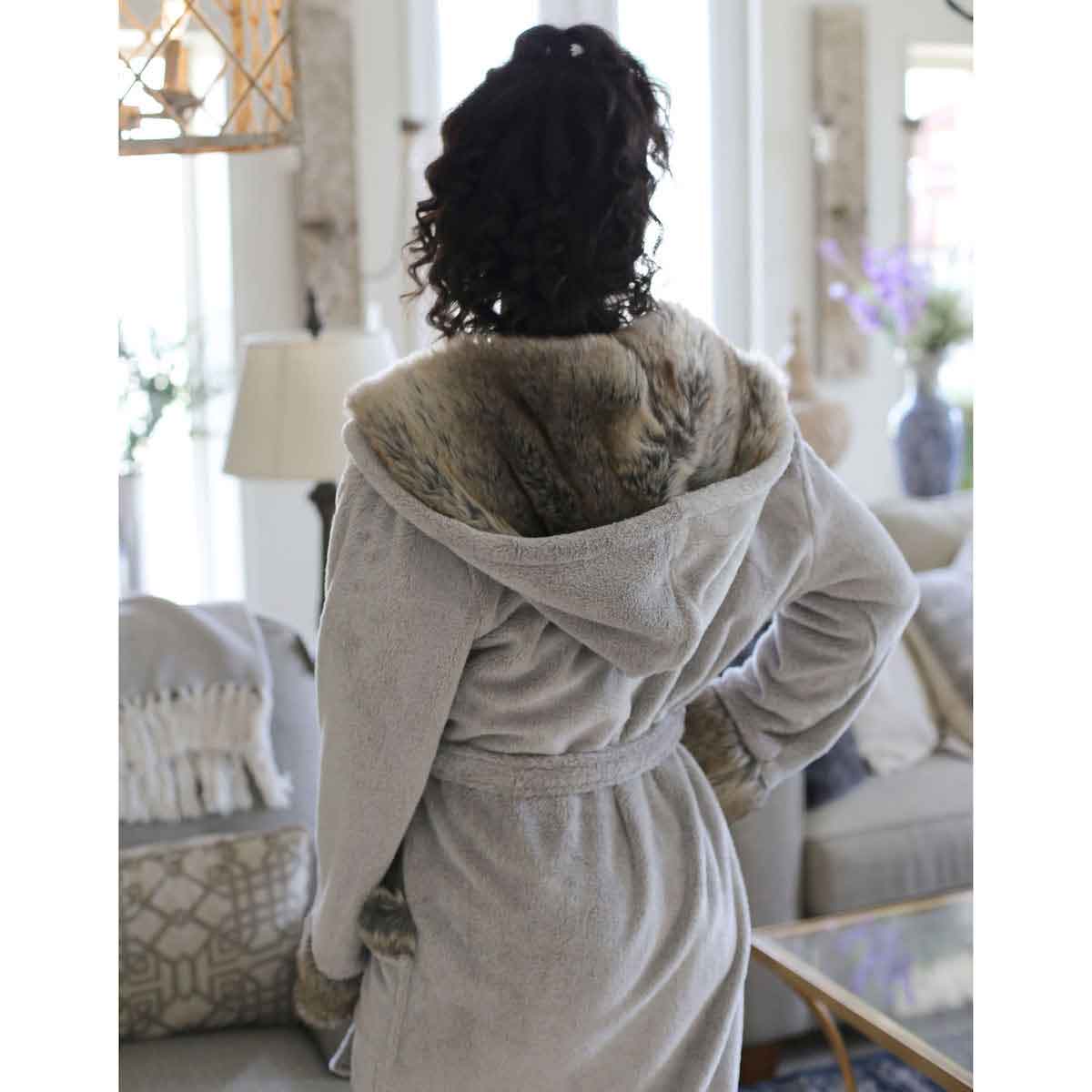 Grey Robe With Fur Hood
