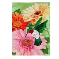 Hummingbird and Daisy Trio Garden Linen Flag