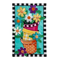 Stacked Spring Flower Pots House Applique Flag