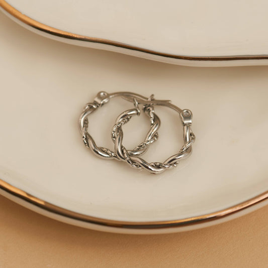 Howard's - Waterproof Earrings Twisted Hoop Pin Catch in Gold & Steel