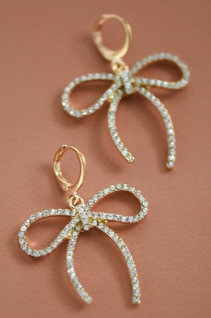 Trendy Gold Knot Rhinestone Bow Earrings