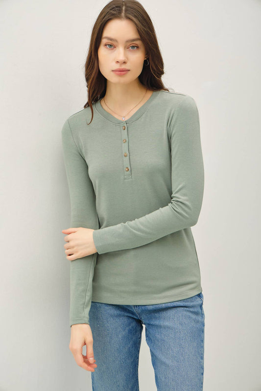 ULTRA SOFT BASIC LONGLEEVE HENLEY TOP-Be Cool