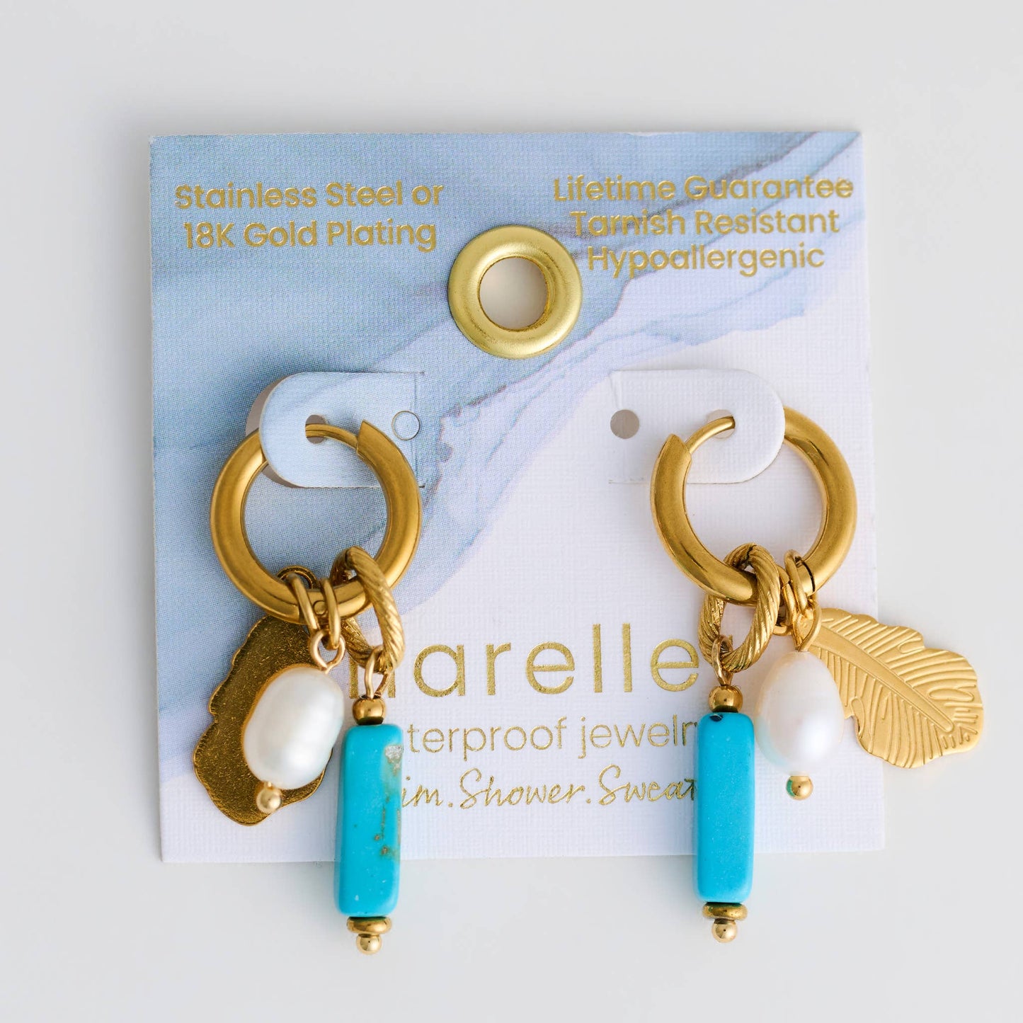 Howard's - Waterproof Earrings Hoop Pearl Kyanite Narelle Gold Leaf
