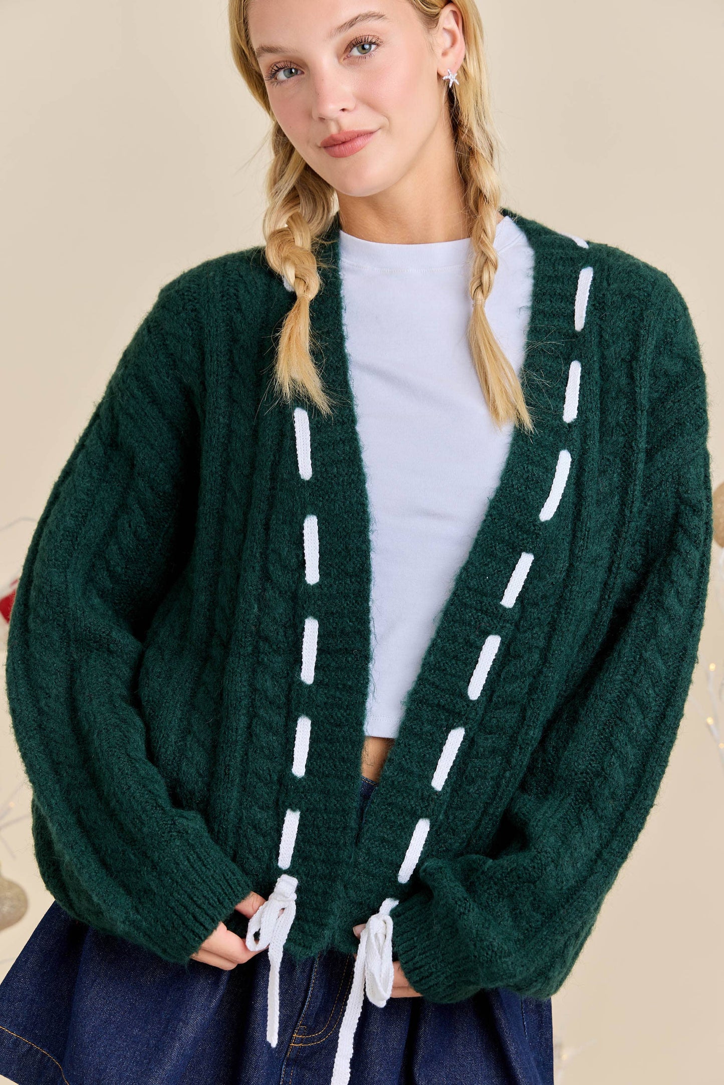 Festive Holiday Cable Knit Cardigan