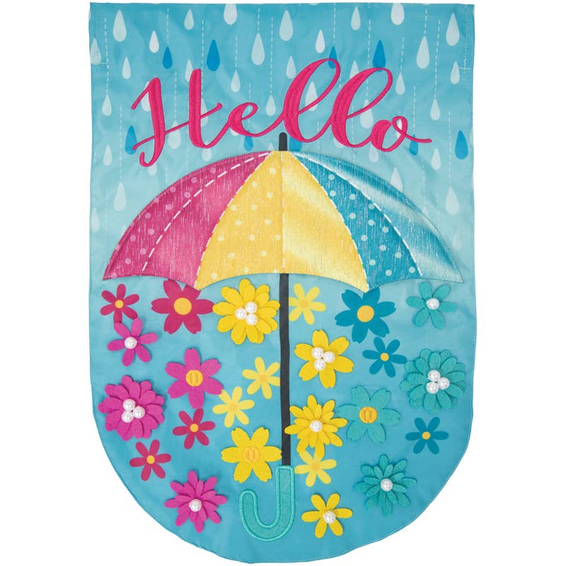"Umbrella Floral" Double Applique Garden Flag