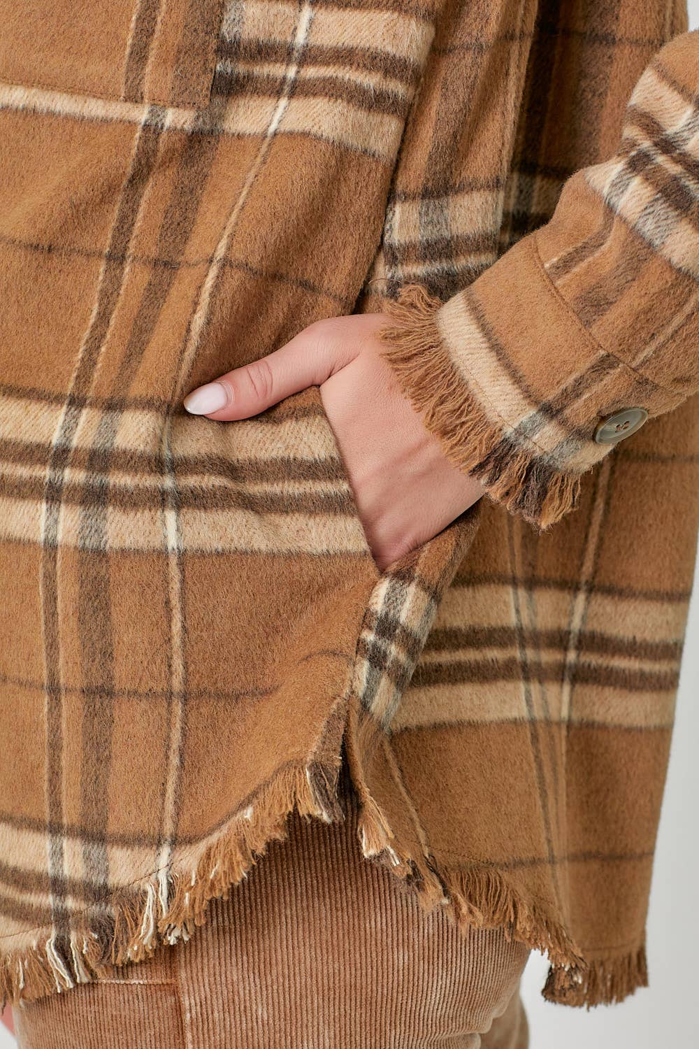 Fringe Detailed Plaid Jacket