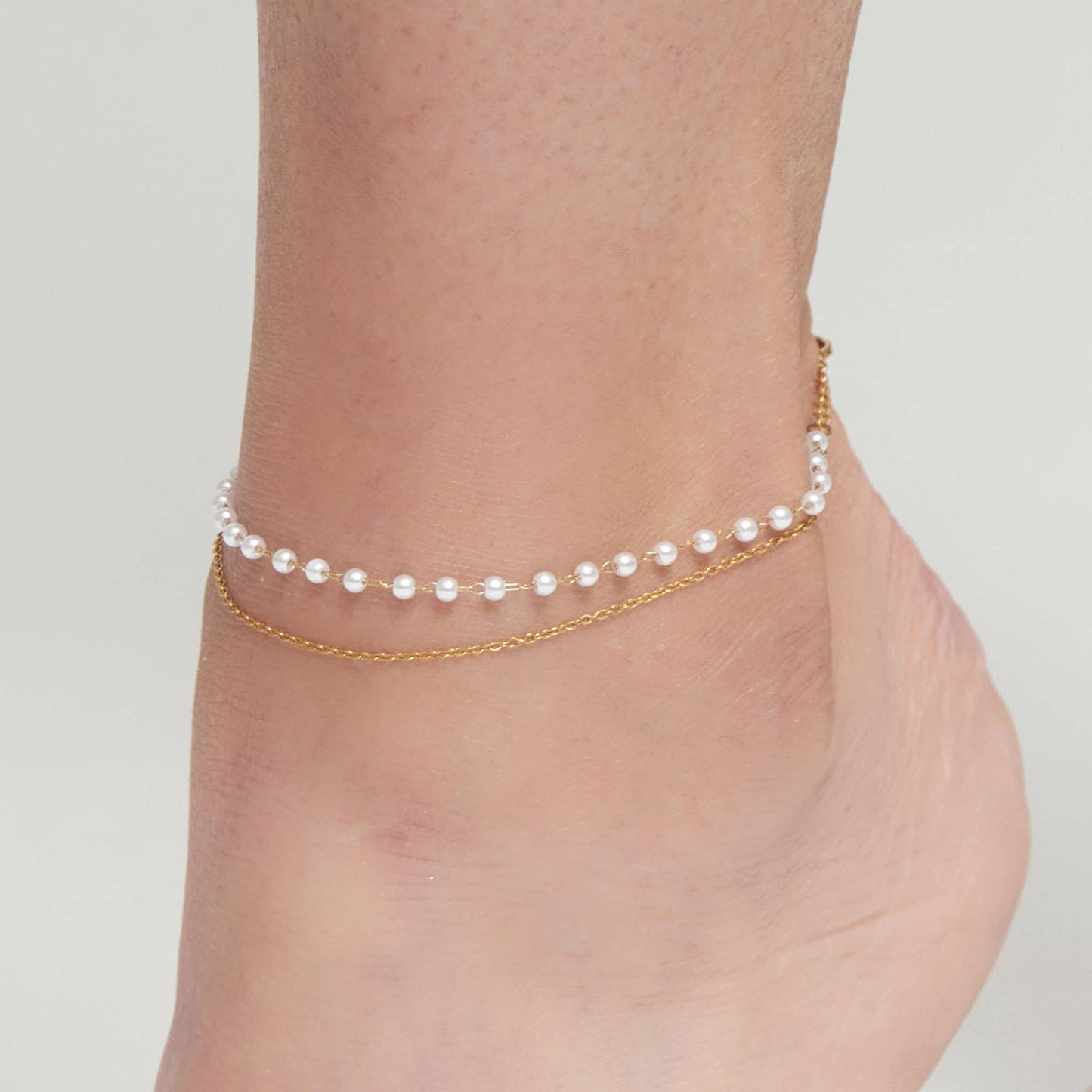 Howard's - Waterproof Anklet 18K Gold Double Row Pearl & Chain Narelle