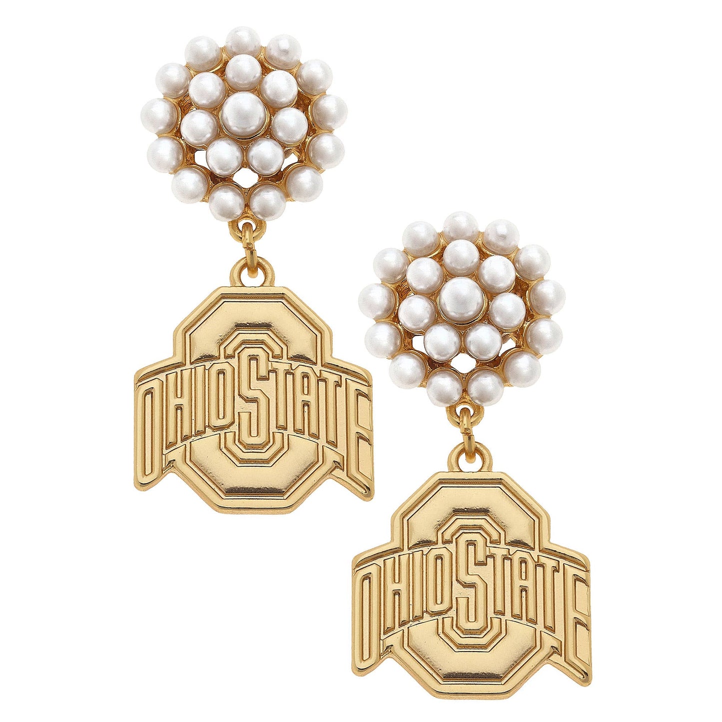 Canvas Style - Ohio State Buckeyes Pearl Cluster 24K Gold Plated Earrings