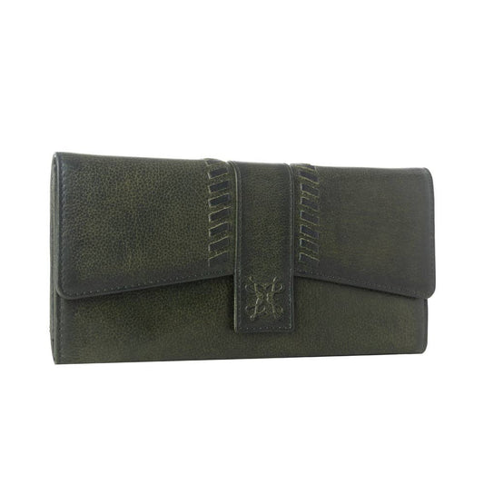 Myra Bag - Myra Zidana Santa Fe Woven Veg Tanned Leather Wallet in Luna Green