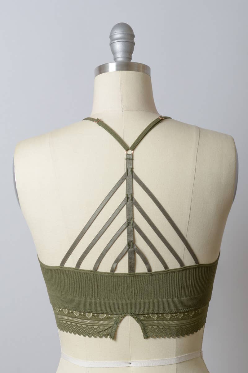 High Neck Crochet Lace Trim Bralette: Black