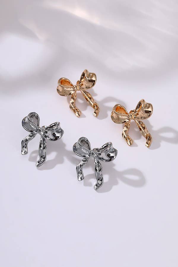 GOLD SILVER COLORFUL ENAMEL BOW EARRINGS |