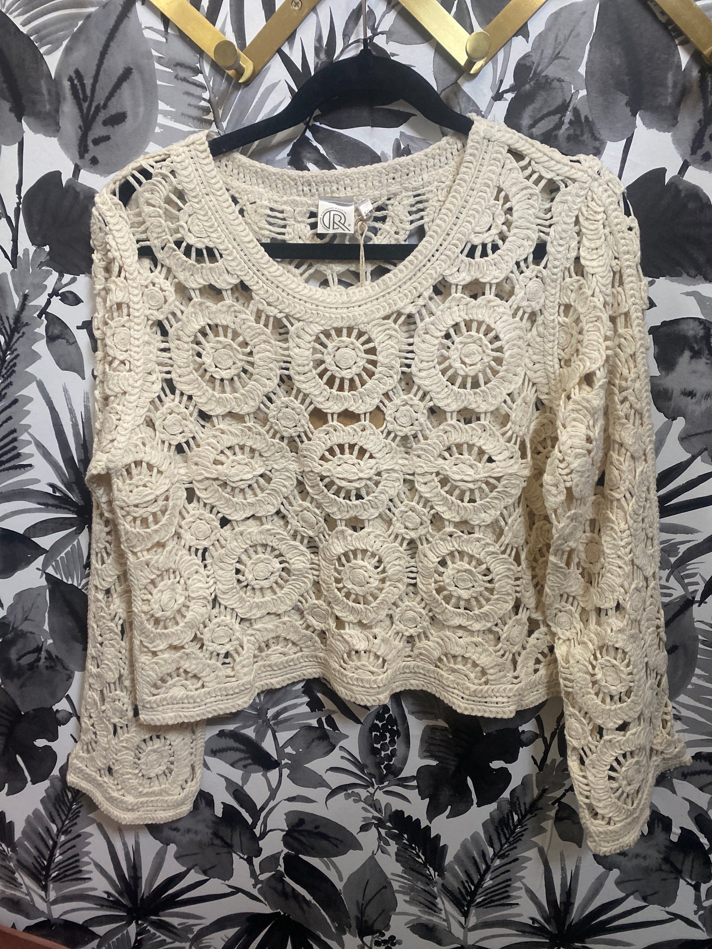Flower Wheel Doily Cotton Crochet Scoop Neck Blouse