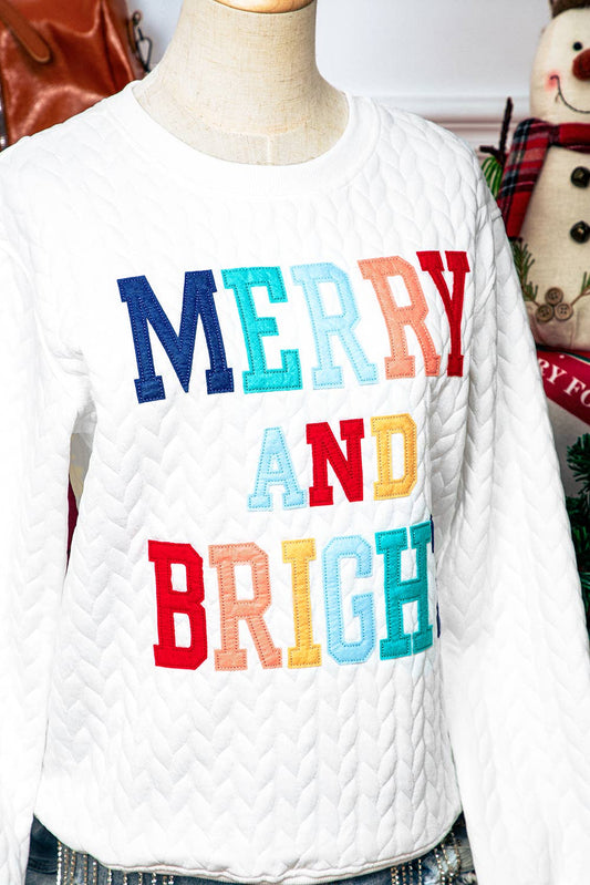 Christmas Merry&Bright Cable Knit Pullover Sweatshirt*S-3XL