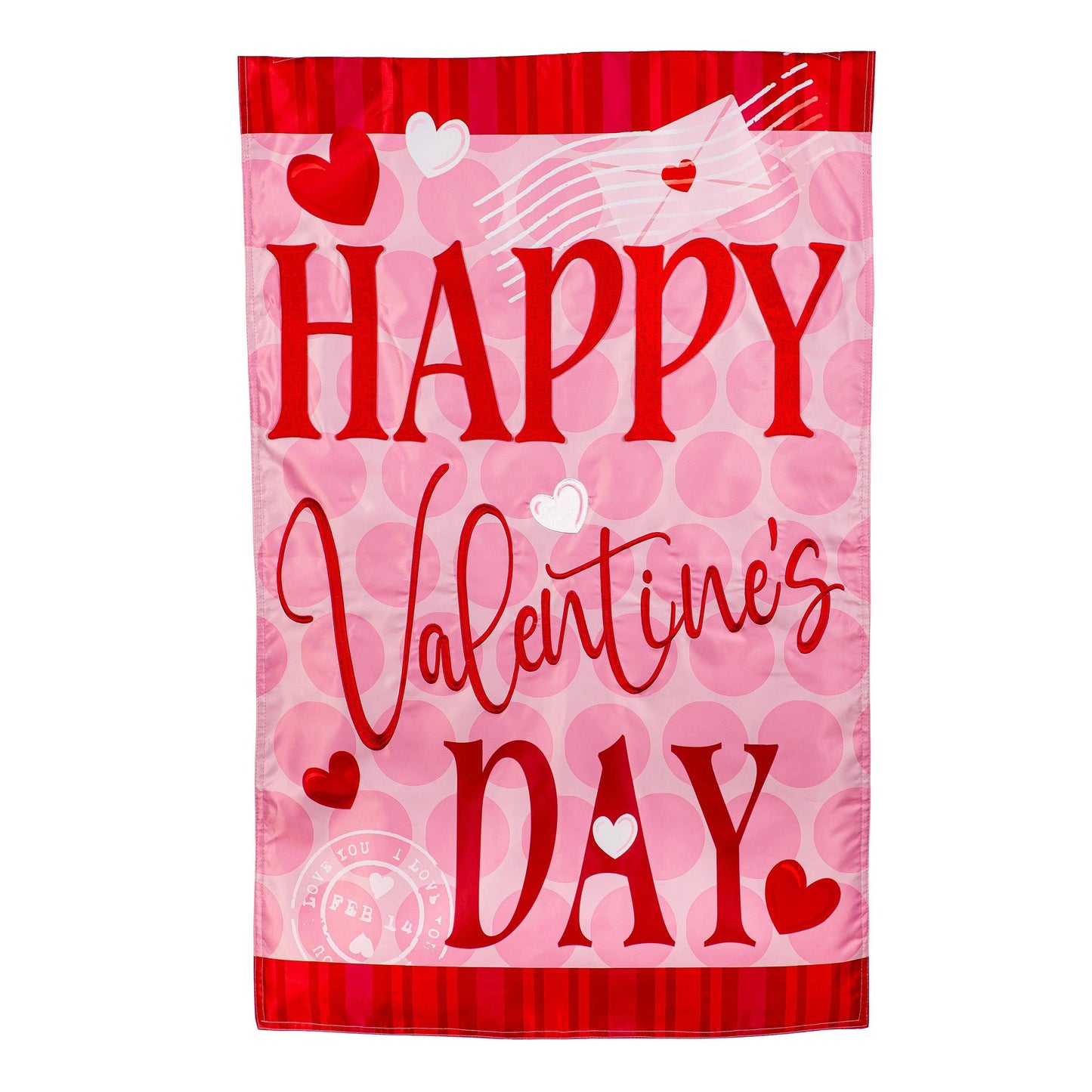 Happy Valentine's Day Hearts Applique House Flag