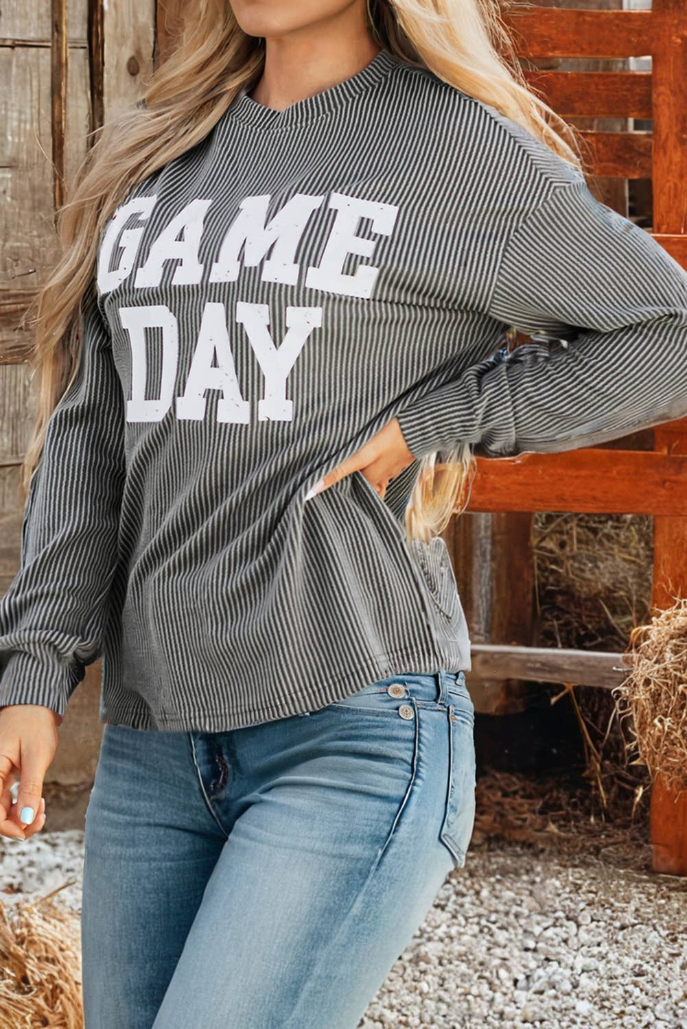 Let's Go Corded GAME DAY Graphic Long Sleeve Crewneck Top