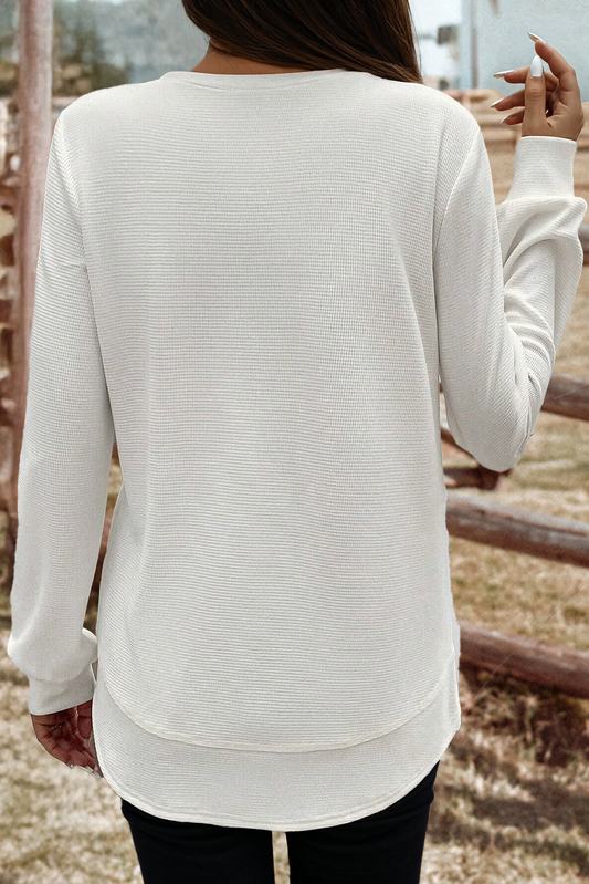 fashionworks - Fashion-W Rounded Hem Waffle Long Sleeve Top