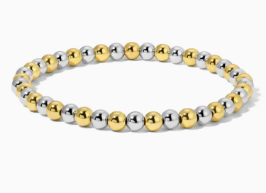 2.5MM Gold+Silver Metal Bead Stretch Bracelet