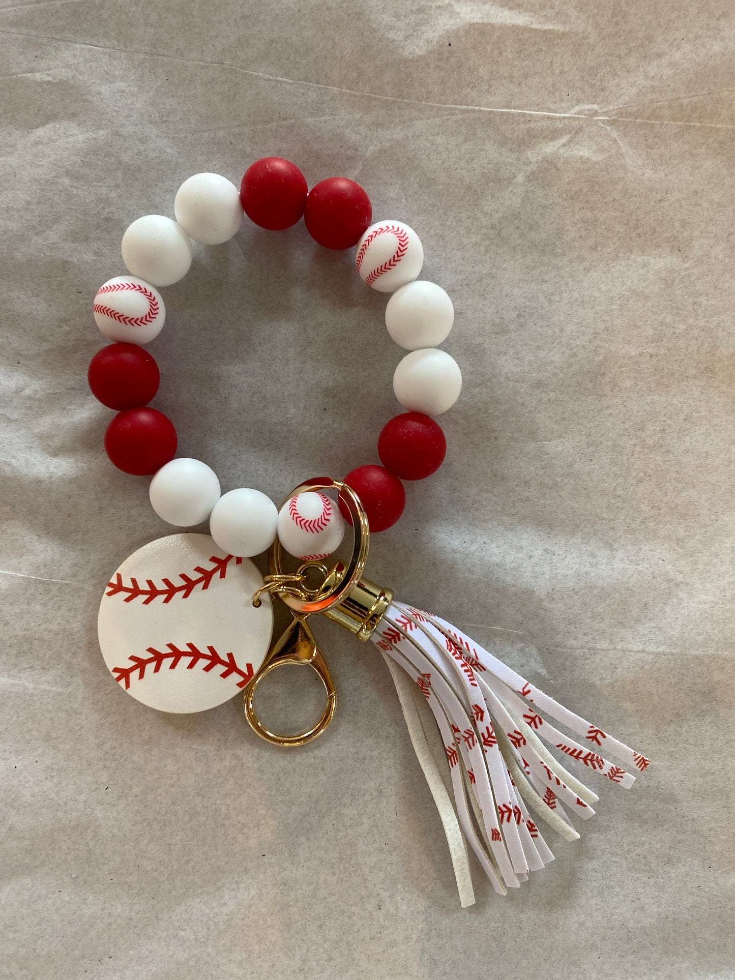 Baseball Beaded Soft Bracelet Key Ring