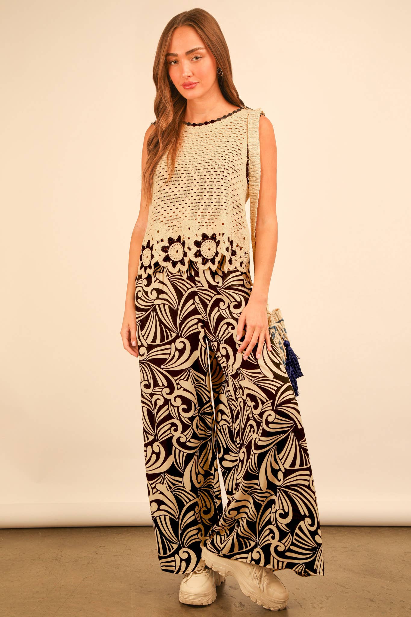 VERY J - NT12140-Floral Trim Detail Crochet Top