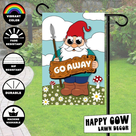 Happy Cow Lawn Decor - Gnome Go Away Garden Flag Outdoor Welcome Flag for Lawn