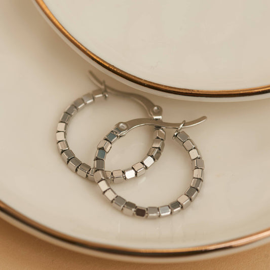 Howard's - Waterproof Earrings Square Beaded Hoop in Gold & Steel