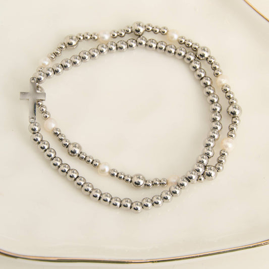 Howard's - Cross Bracelet Pearl Station Bead Waterproof Narelle Duo Set
