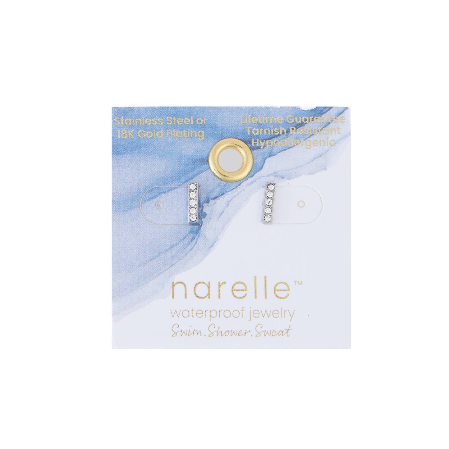 Howard's - Waterproof Earrings Crystal Bar Studs with Glass Gemstones