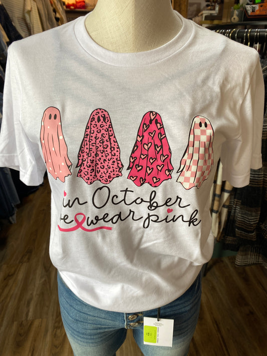 In October We Wear Pink Ghost Breast Cancer Awareness T-Shirt