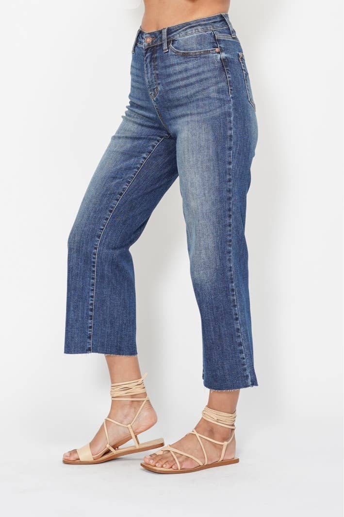 Judy Blue Jeans - High Waisted Back Pocket Embroidery Crop Wide