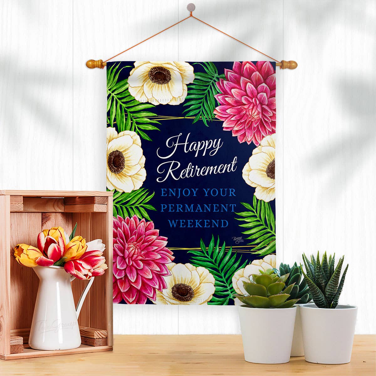 Two Group Flag Co - Enjoy Retirement Celebration Floral Decor Flag