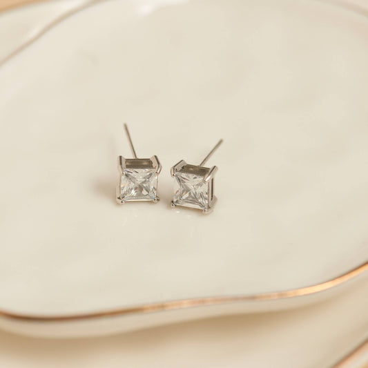 Howard's - Waterproof Earrings 6mm Square Cubic Zirconia Stud Narelle