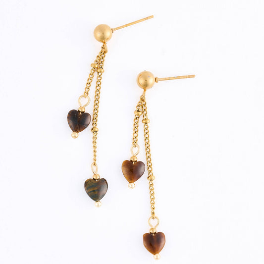 Howard's - Waterproof Earrings Tiger Eye Hearts Drop Narelle Gold