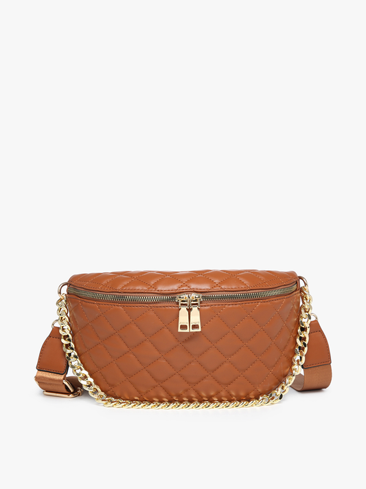 Jen & Co. - M2402 Sylvie Quilted Belt Bag with Chain Strap