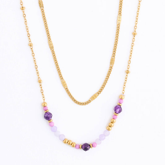 Howard's - Waterproof Necklace 15" Double Row Amethyst Station Narelle