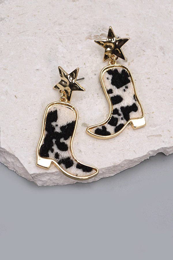 ANIMAL LEATHER BOOTS STAR POST EARRINGS