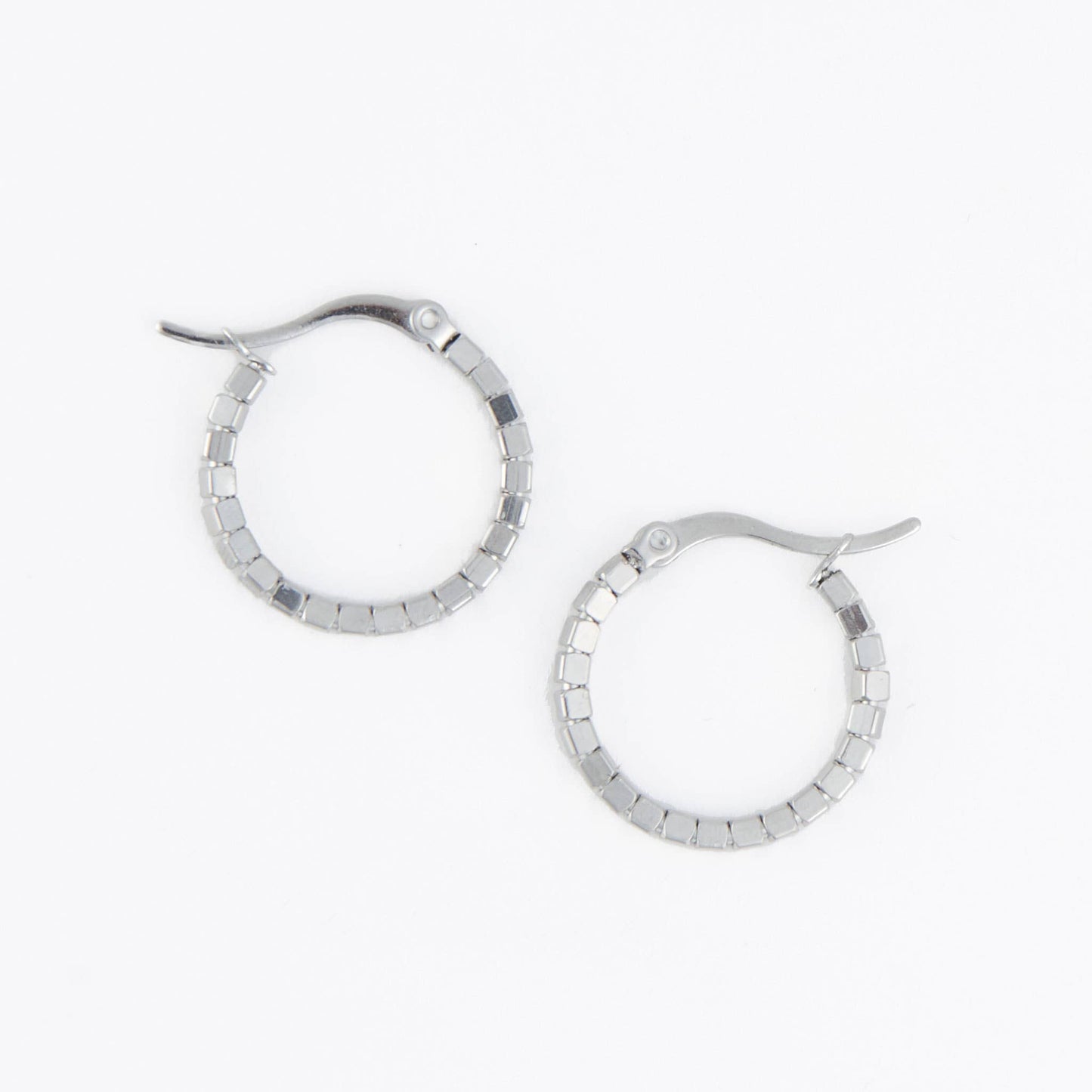Howard's - Waterproof Earrings Square Beaded Hoop in Gold & Steel
