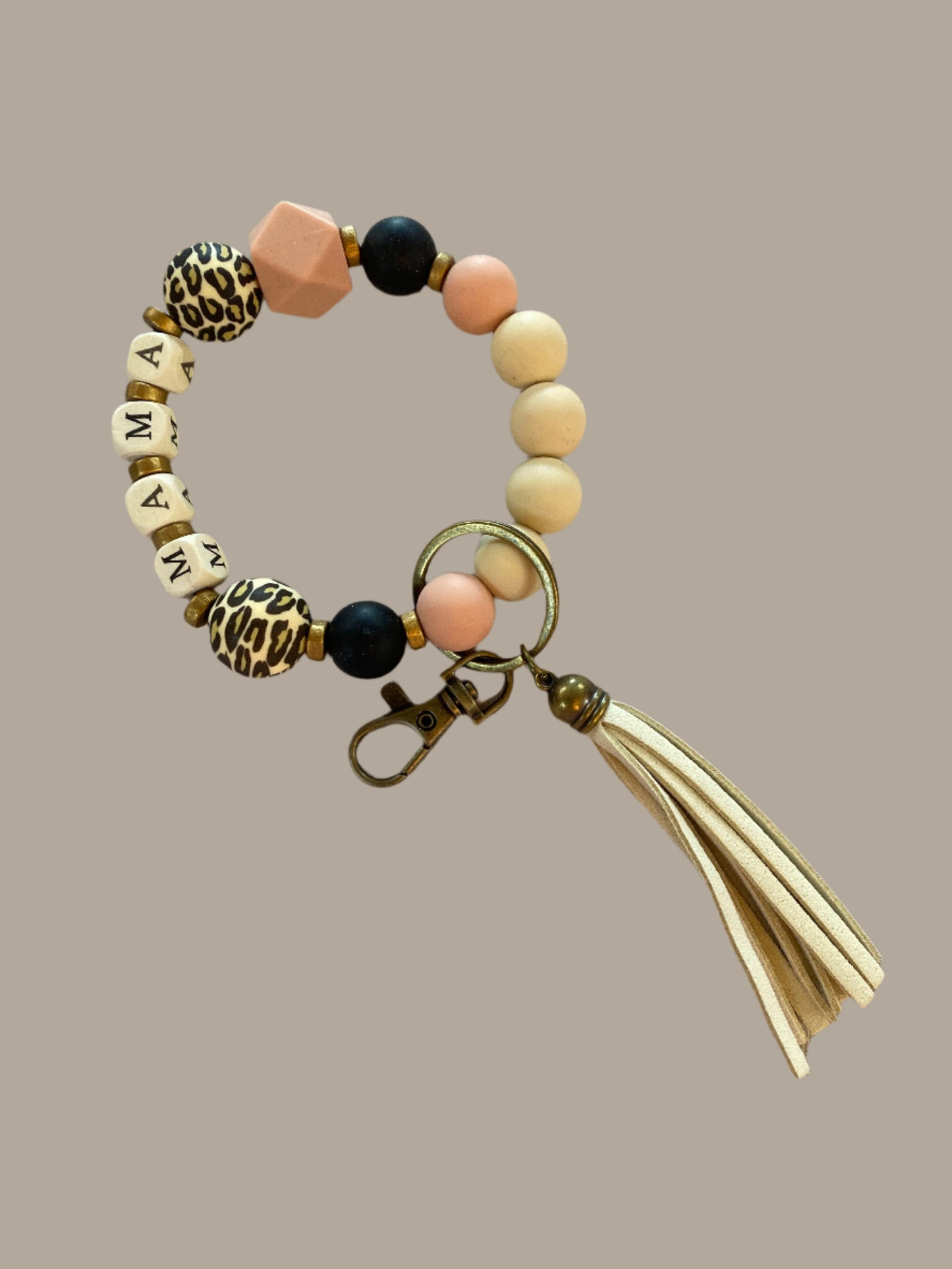 MaMa Leopard Multi Beaded Bracelet Key Ring