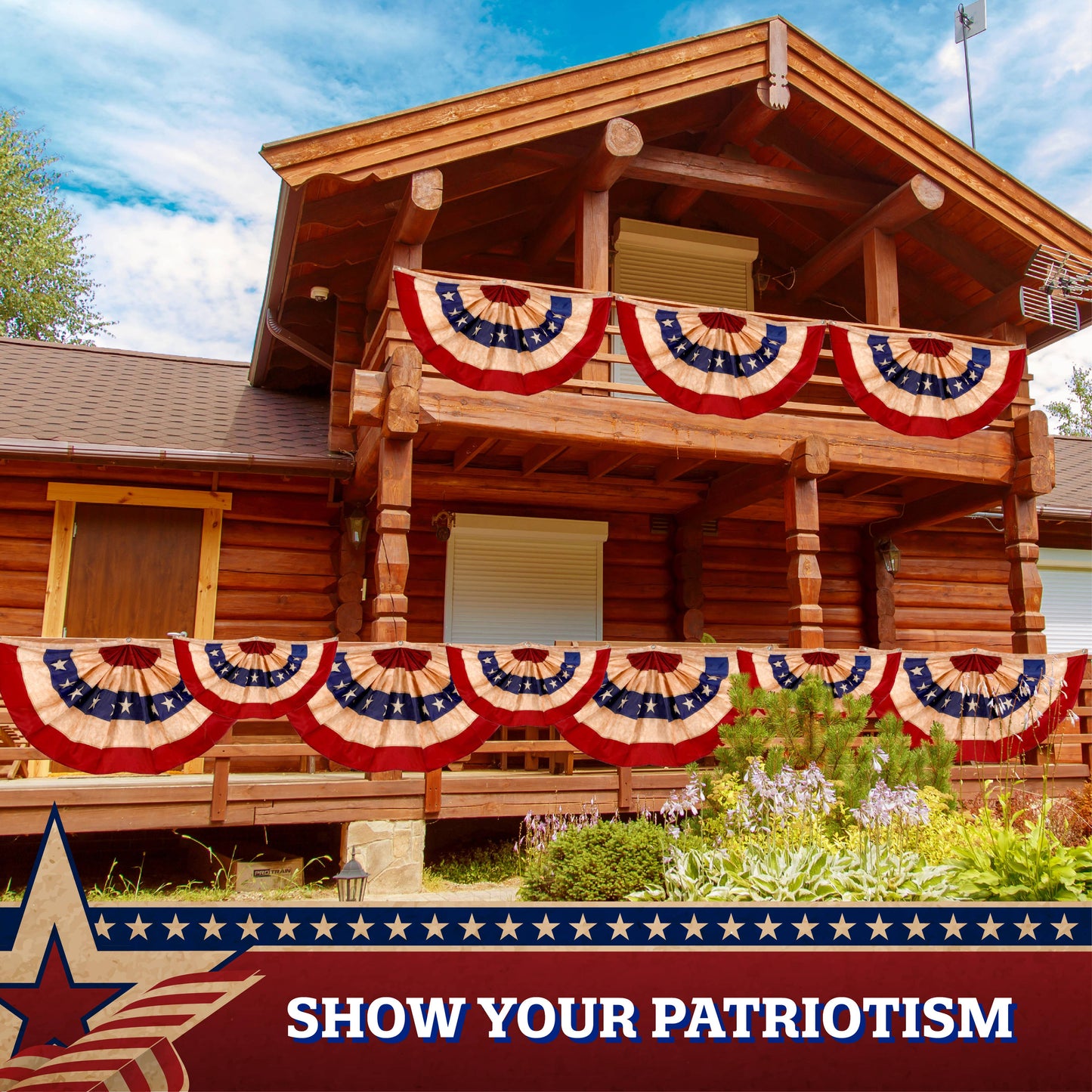 G128 - G128 USA Tea Stained Pleated Fan Flag 2x4FT Embroidered Polyester Stars and Stripes