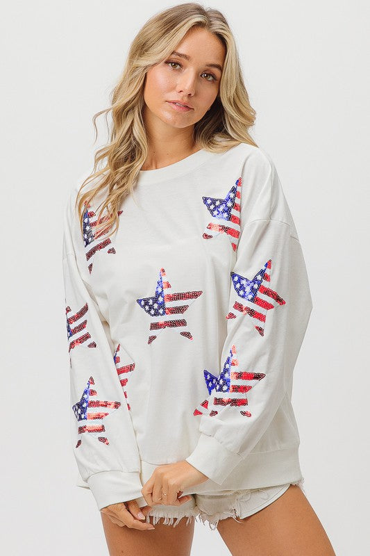 AMERICAN FLAG SEQUIN STAR PULLOVER