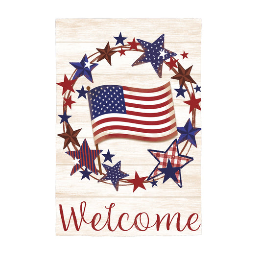 Americana Star Wreath Burlap Flag