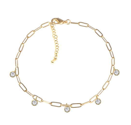 Anklet-Dangle CZ Paperclip