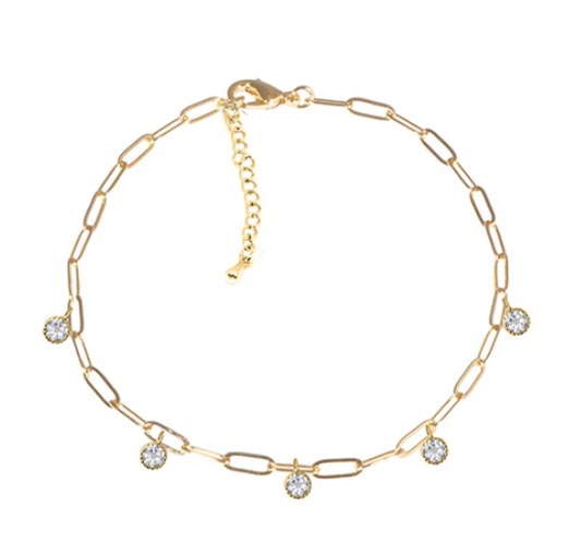 Anklet-Dangle CZ Paperclip