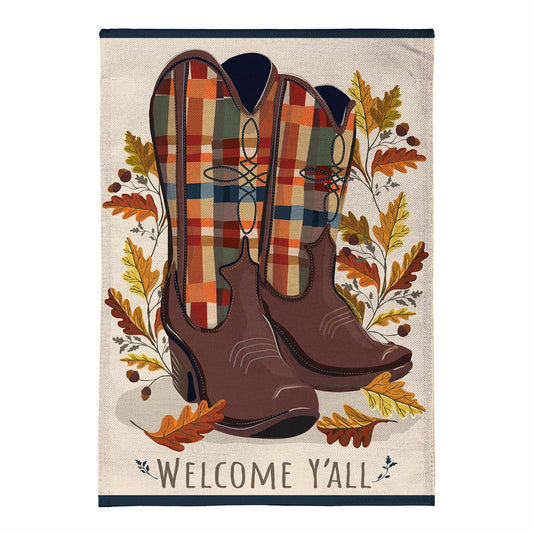 Fall Cowboy Boots Burlap Flag