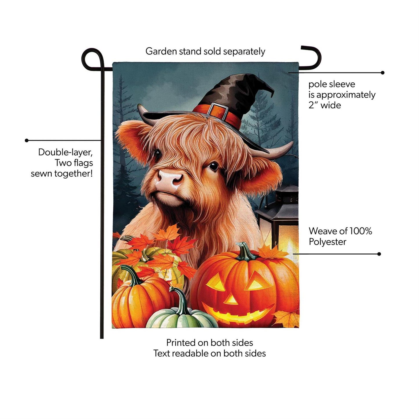 Haunted Highland Cow Burlap Flag