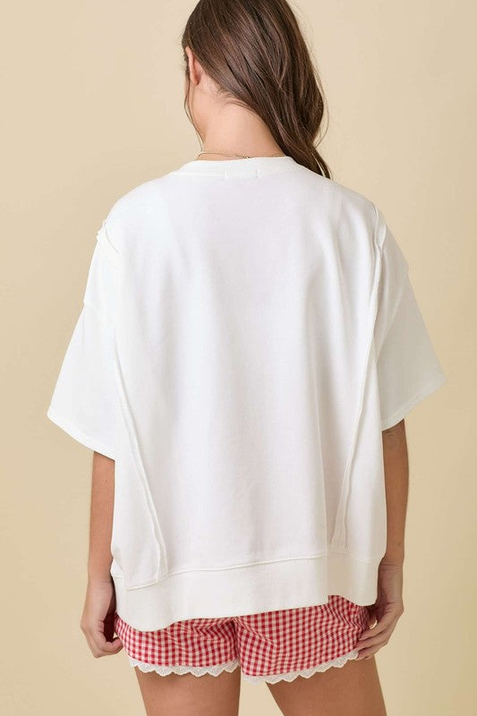 Boxy Wide Top With American Flag Patchwork