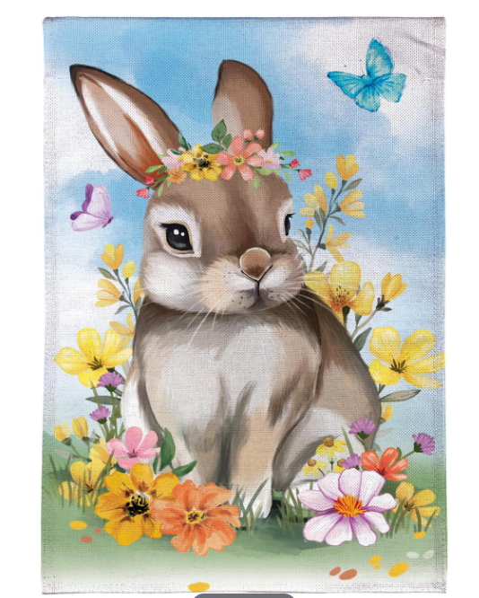 Bunny Blooms Floral Burlap Flag
