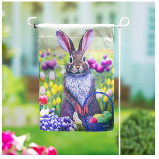 Bunny in Tulip Field Lustre Flag